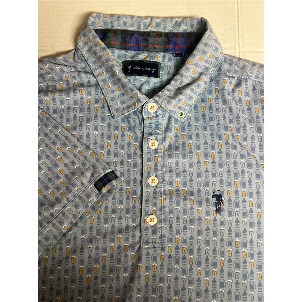 William Murray Golf Polo Shirt Mens‎ MED All Over Beer Print Stretch Performance